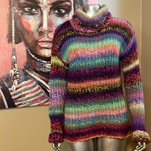 Love at First Find rainbow sweater size medium colorful kawaii thick cowl purple